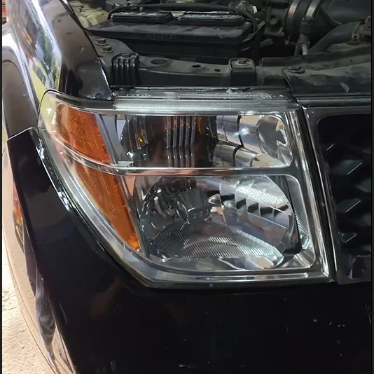 Clear restored headlight close up